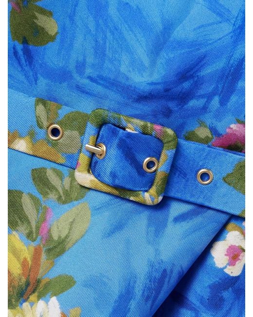 LaDoubleJ Blue Roy Asymmetrisches Maxikleid Aus Seiden-Twill Mit Blumenprint Und Gürtel