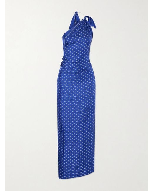 Christopher Esber Blue Bandana Printed Silk Twill Maxi Dress