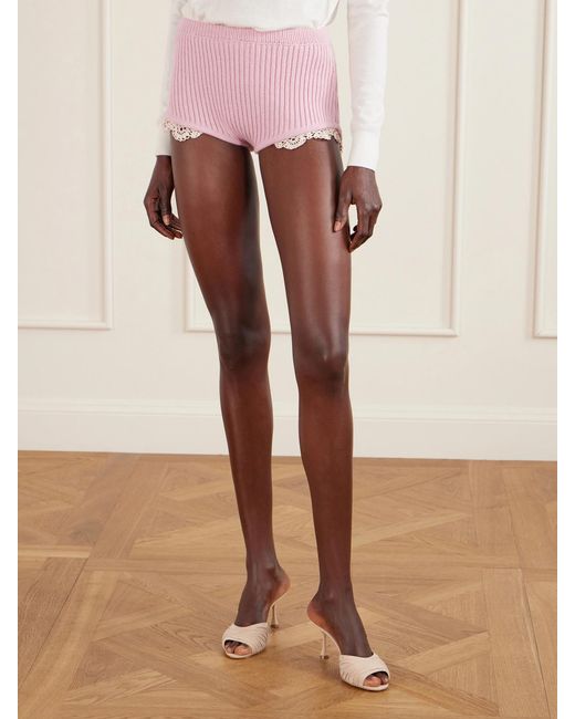 Magda Butrym Pink Crochet-Trimmed Knitted Cashmere Shorts