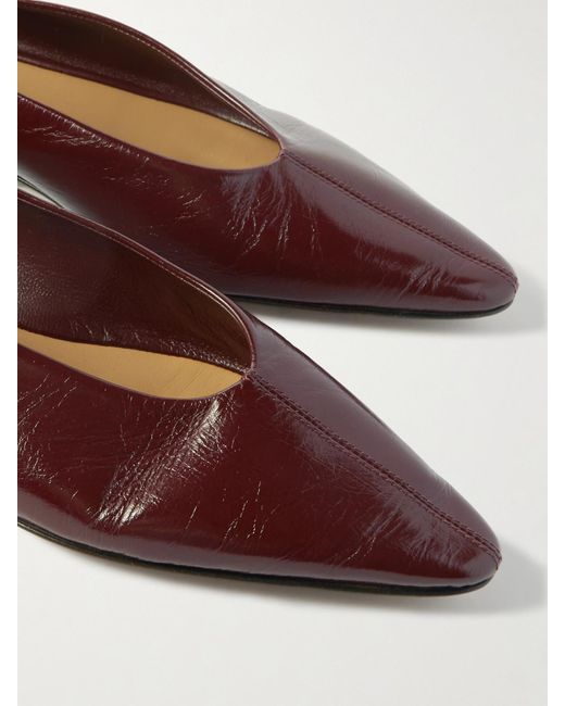 Bottega Veneta Brown Sofia Patent-Leather Point-Toe Ballet Flats