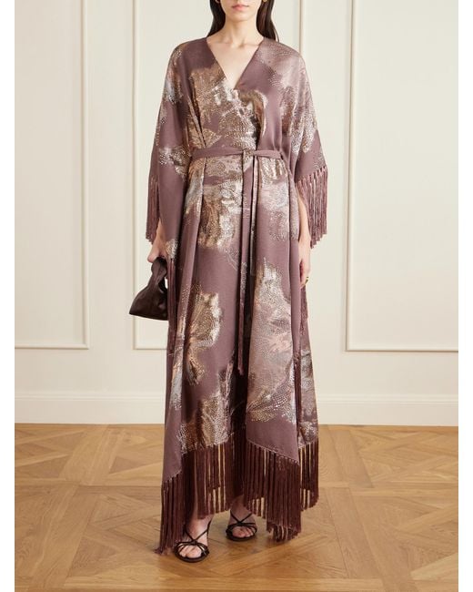 Taller Marmo Purple Dawn Royale Belted Fringed Embellished Crepe Kaftan