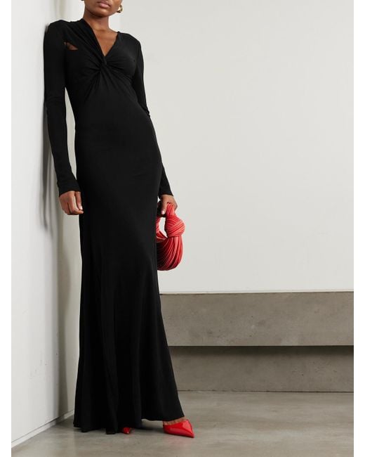 Victoria Beckham Black Twist-Front Cutout Stretch-Jersey Gown