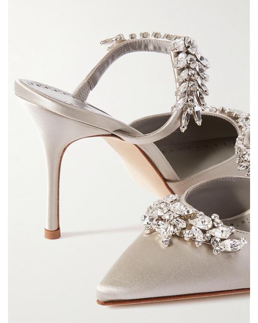 Mules En Satin À Cristaux Lurum 90 Manolo Blahnik en coloris White