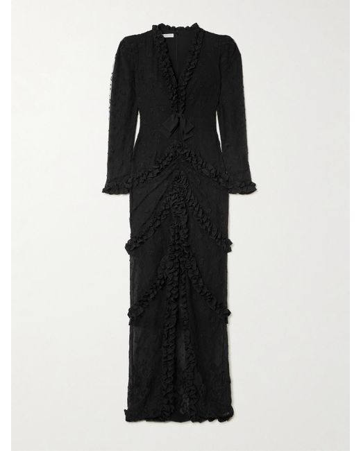 Robe Du Soir En Point D'Esprit À Broderies, Volants Et Finitions En Crêpe Alessandra Rich en coloris Black