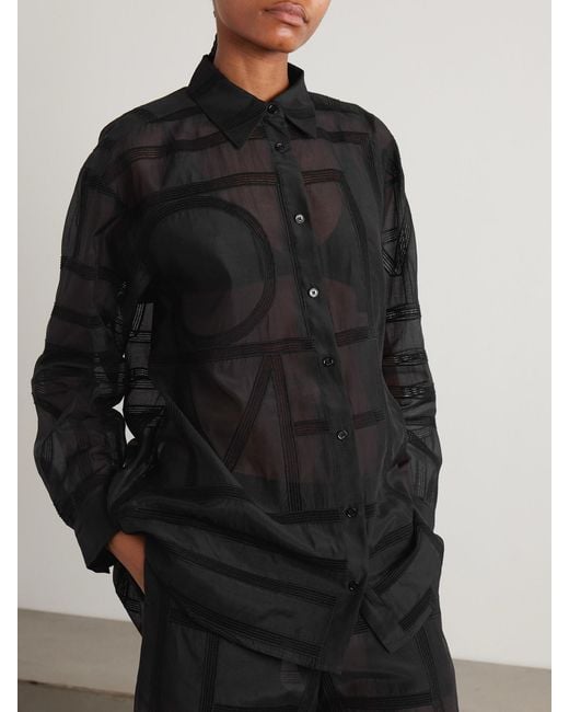 Totême Black Embroidered Organic Cotton And Silk-Blend Voile Shirt