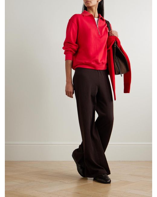 ÉTERNE Embroidered French Cotton And Modal-Blend Terry Half-Zip Sweatshirt
