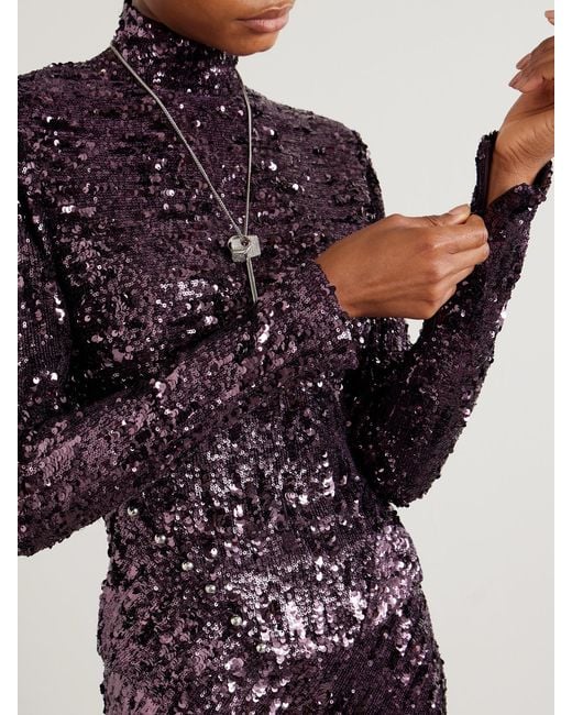 Rabanne Purple Sequinned Chiffon Turtleneck Top