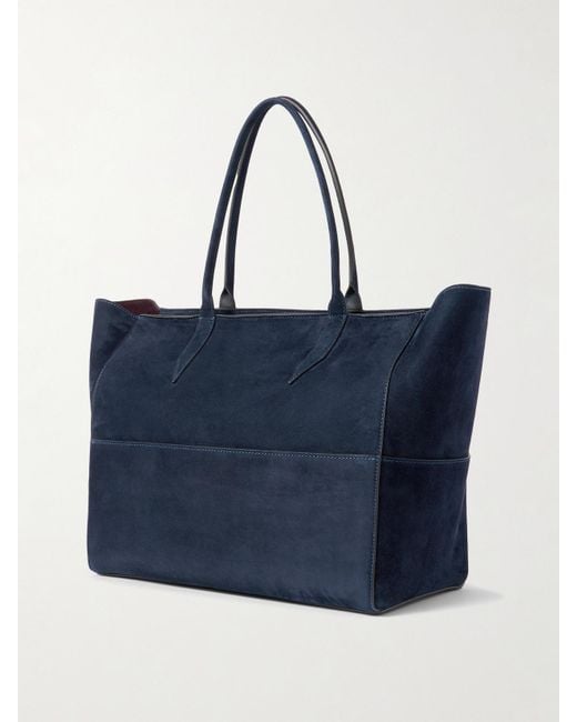 Metier Blue Incognito Small Paneled Suede Tote