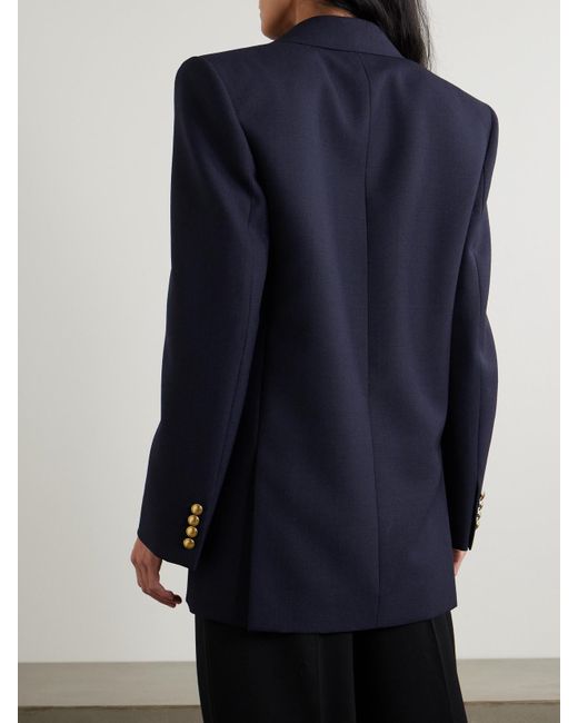 Saint Laurent Blue Doppelreihiger Oversized-Blazer Aus Grain De Poudre Aus Wolle