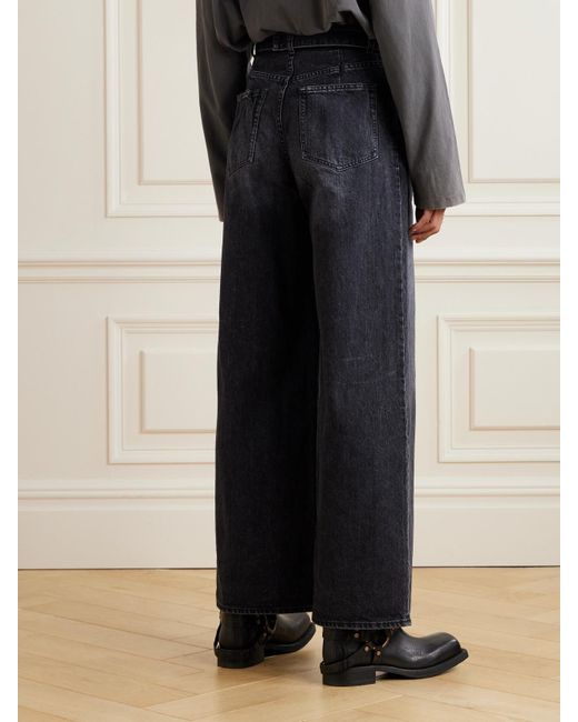 Sacai Blue Hoch Sitzende Jeans Mit Weitem Bein Und Gürtel