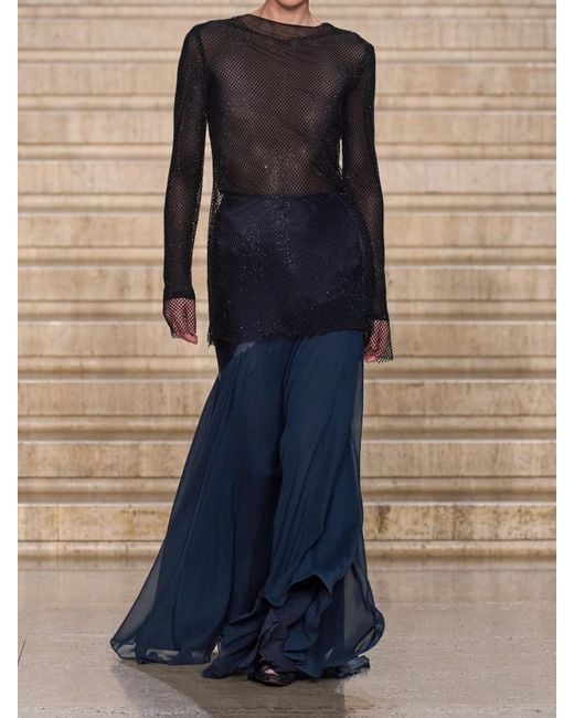 Jupe Longue Asymétrique En Satin De Soie Et En Georgette Sinead TOVE en coloris Blue