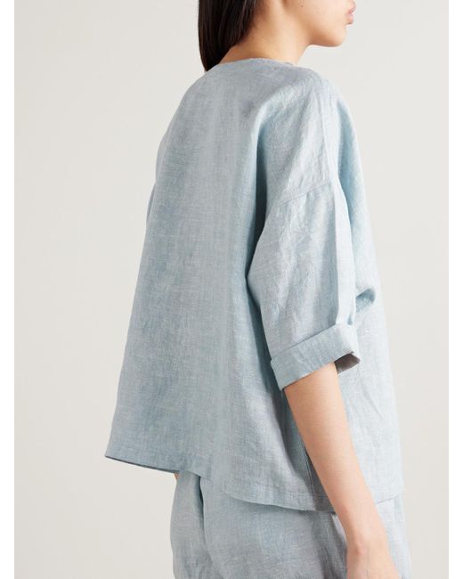 Suzie Kondi Blue Saria Linen-Chambray T-Shirt