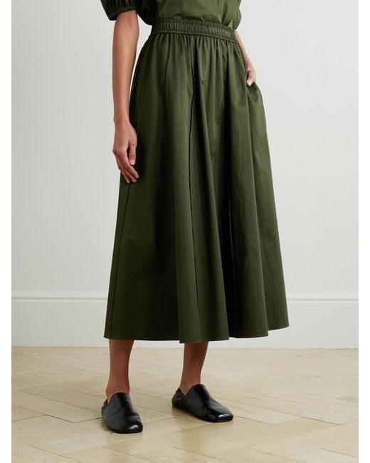Joseph Green Manar Pleated Cotton-Sateen Midi Skirt