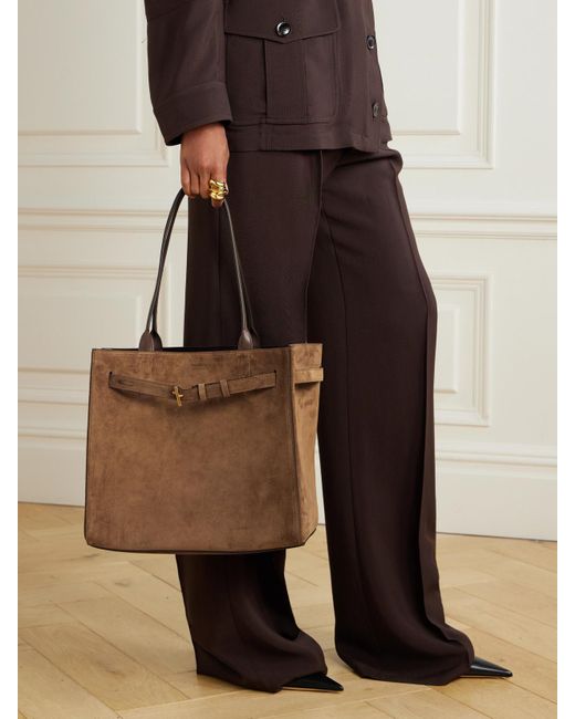 Tom Ford Natural Leather-Trimmed Suede Tote