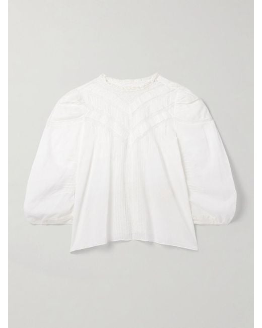 Doen White Adelphine Crochet-Trimmed Pintucked Organic Cotton-Voile Blouse
