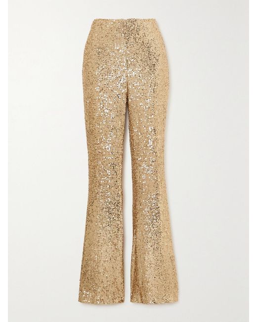 Akris Natural Sequined Stretch-Tulle Flared Pants