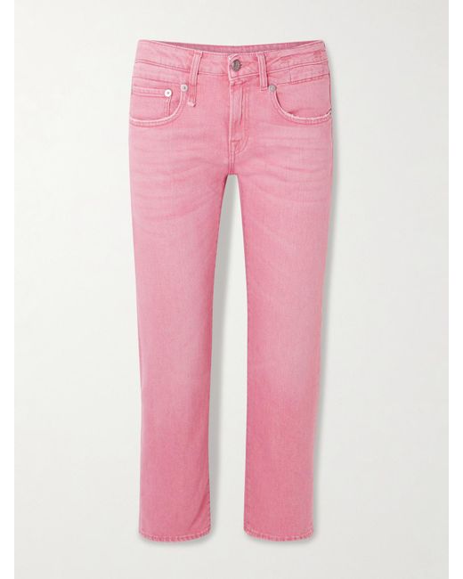R13 Pink Boy Cropped Distressed Low-Rise Straight-Leg Jeans