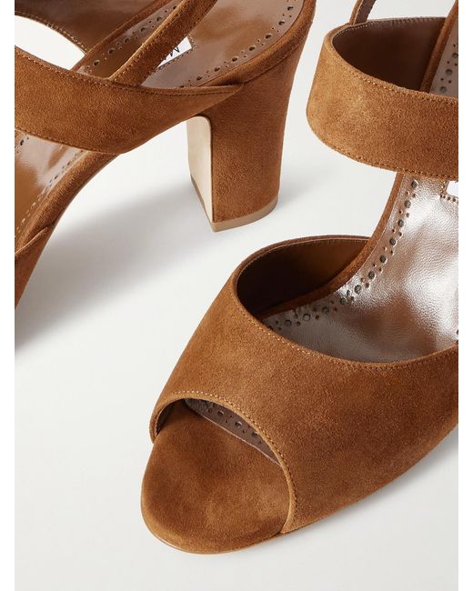 Manolo Blahnik Brown Khiko 90 Suede Slingback Sandals