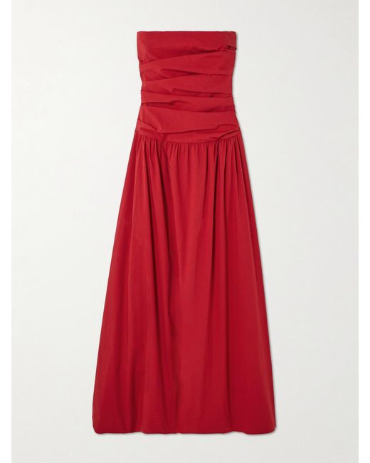 St. Agni Red Strapless Tie-Back Crinkled Cotton-Blend Maxi Dress