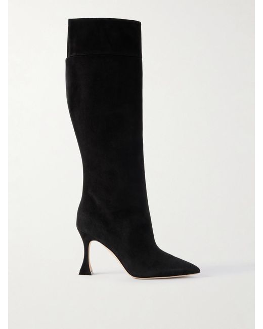 Manolo Blahnik Black Miralonepla 90 Kniehohe Stiefel Aus Veloursleder