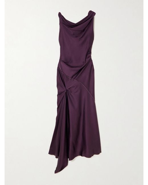 asymmetric gathered satin midi dress Victoria Beckham Paneled Draped in Purple The epitome of polished glam Women's Asymmetric Dresses | Color:AS PHOTO(DARK GOLD)