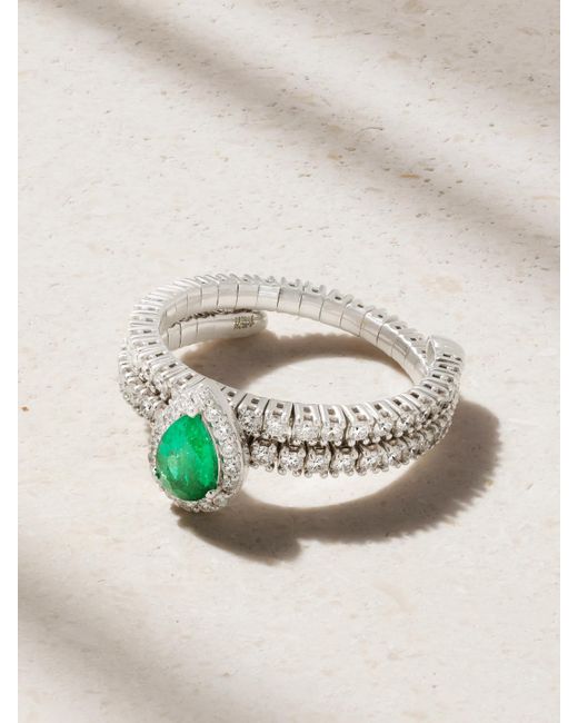 AMRAPALI LONDON Green Ring Aus 18 Karat Weißgold Mit Diamanten Und Smaragd