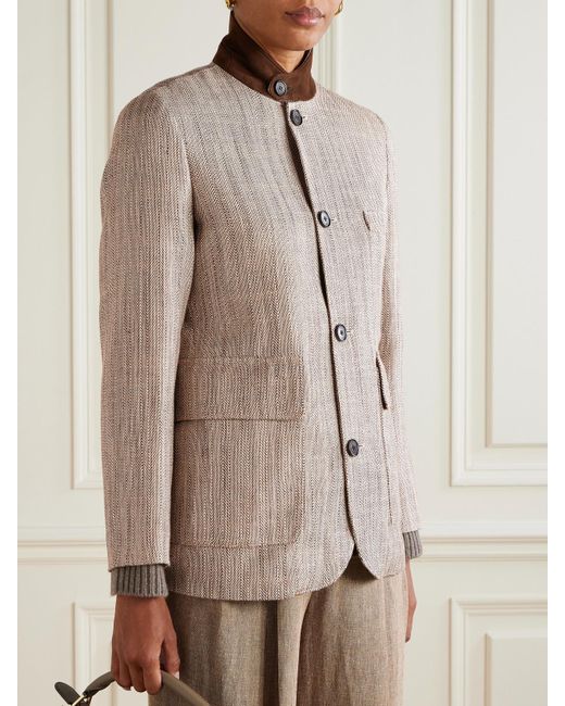 Loro Piana Natural Suede-Trimmed Silk And Linen-Blend Jacket