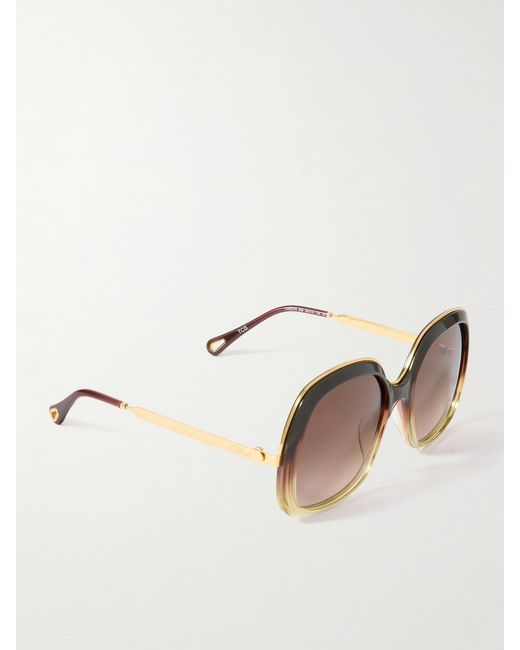 Chloé Brown Aly Square-Frame Acetate And-Tone Sunglasses