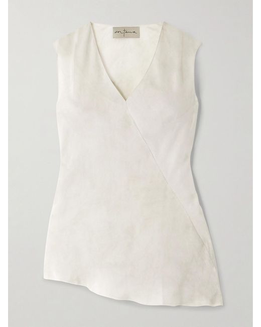 Cortana Natural Dali Asymmetric Silk-Voile Top