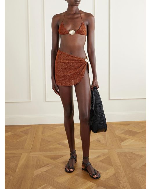 Oseree Brown Lumière Metallic Embellished Lurex Pareo