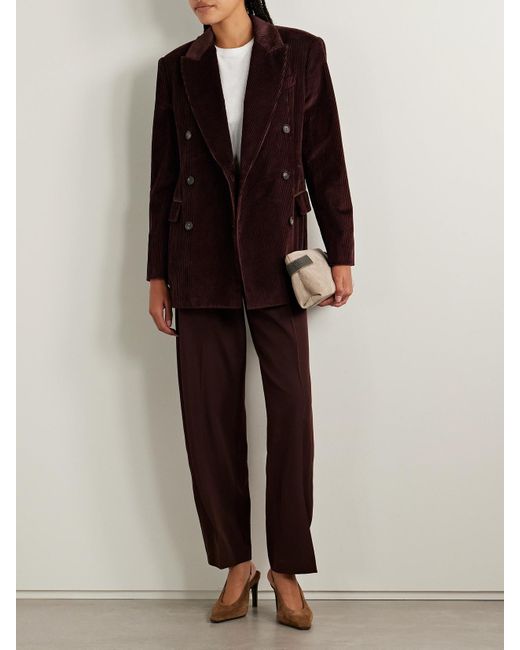 Brunello Cucinelli Purple Oversized Double-Breasted Cotton-Corduroy Blazer