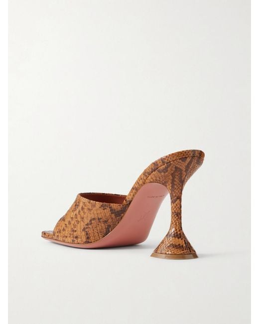 AMINA MUADDI Brown Lupita 95 Snake-Effect Leather Mules