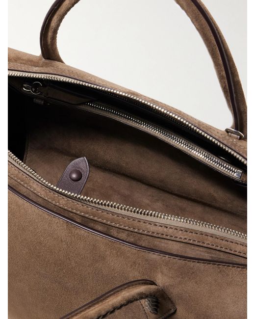 Metier Brown Vérité City Medium Braided Leather-Trimmed Suede Tote