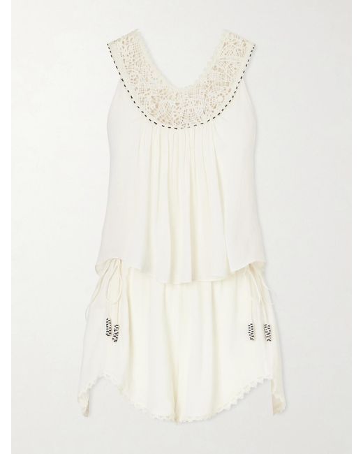 Isabel Marant Natural Nilany Lace-Trimmed Silk-Crepe Playsuit