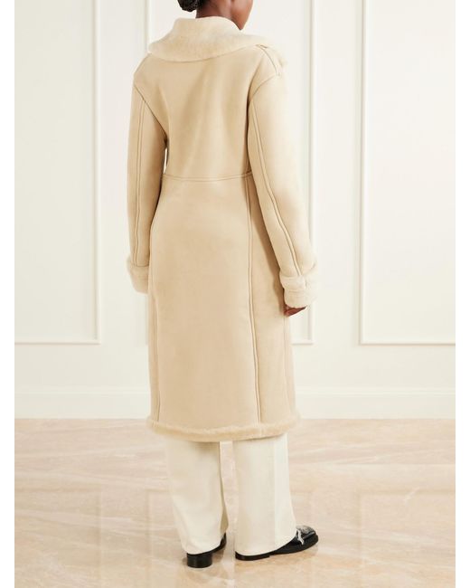 Simone Rocha Natural Embellished Double-Breasted Shearling Coat