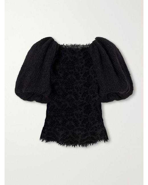 PAULINE DUJANCOURT Black Laia Lace-Trimmed Knitted Blouse
