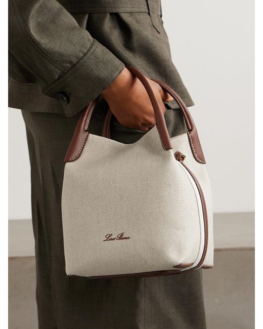 Loro Piana Natural Bale Textured Leather-Trimmed Canvas Tote