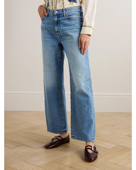 Mother Blue The Dodger Flood Embroidered Mid-Rise Straight-Leg Jeans