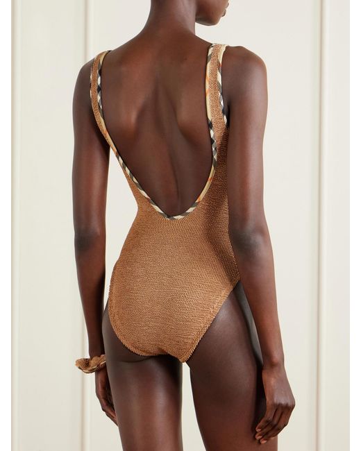 Burberry Brown Hunza G Faye Checked Original Crinkle Swimsuit