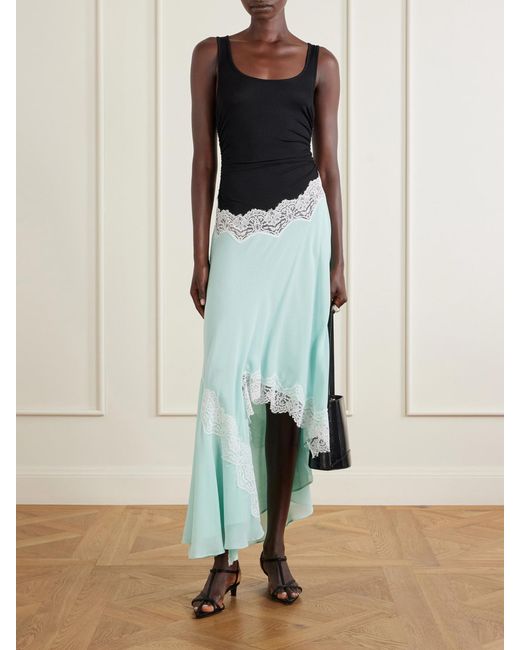 Christopher Esber Blue Cutaway Asymmetric Lace-Trimmed Ruched Stretch-Jersey And Crepe Dress