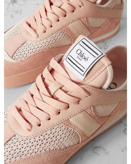 Chloé Kick Leather And Suede-Trimmed Mesh Sneakers in Pink
