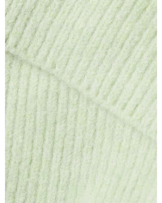 Rick Owens Green Draped Ribbed-Knit Turtleneck Sweater