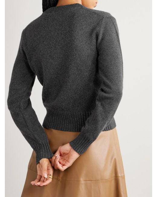 AMI Gray Embroidered Cashmere And Wool-Blend Cardigan