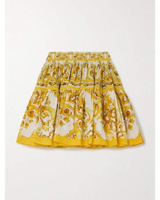Dolce & Gabbana Metallic Maiolica Pleated Printed Cotton-Poplin Mini Skirt