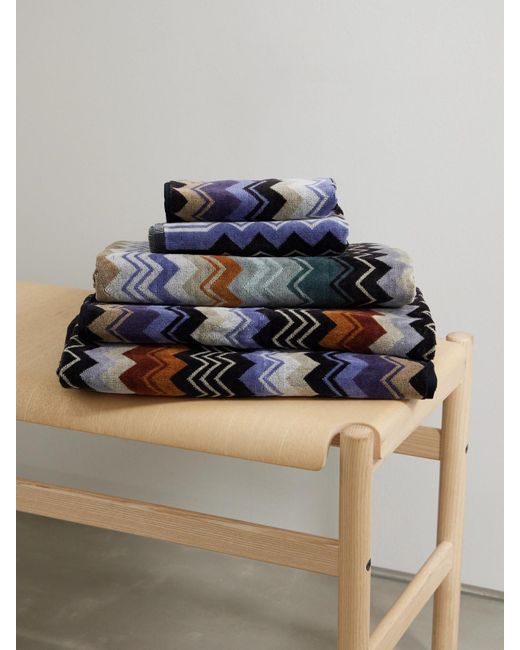 Missoni Blue Giacomo Set Of Five Striped Jacquard-Knit Cotton-Terry Towels