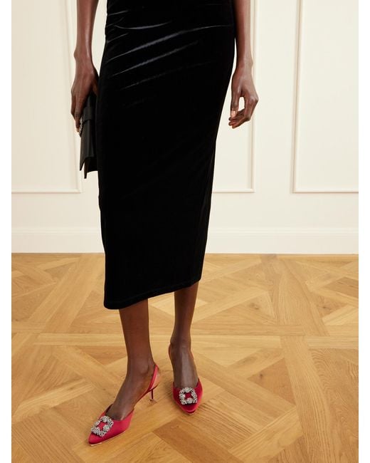 Manolo Blahnik Red Hangisli 50 Slingback-Pumps Aus Satin Mit Verzierung