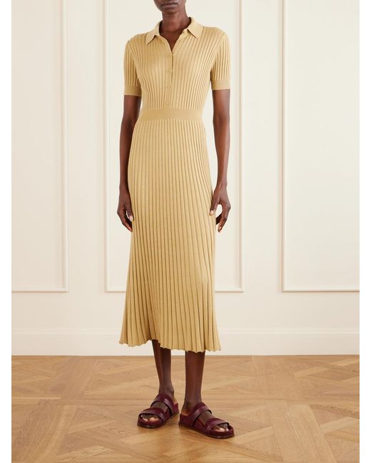 Gabriela Hearst Natural Amor Ribbed Silk And Cashmere-Blend Midi Dress