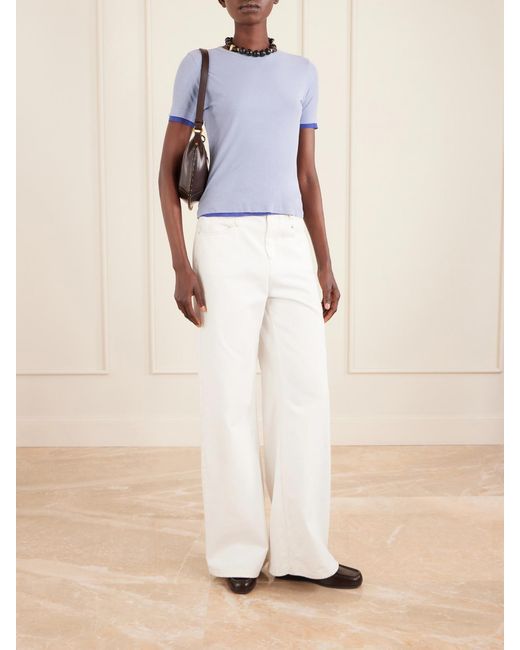 B Sides Blue Reversible Ribbed-Knit Cotton-Crepe T-Shirt