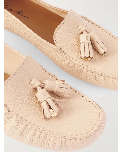 Loro Piana Natural Tasseled Textured-Leather Collapsible-Heel Loafers
