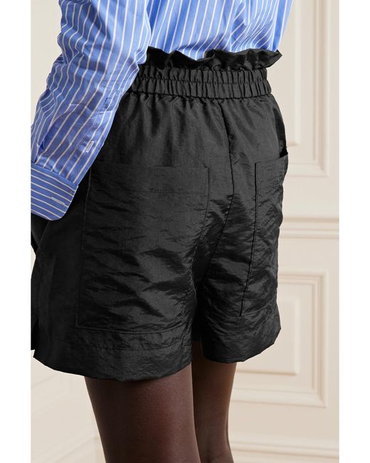 Tibi Black Gathered Shell Shorts